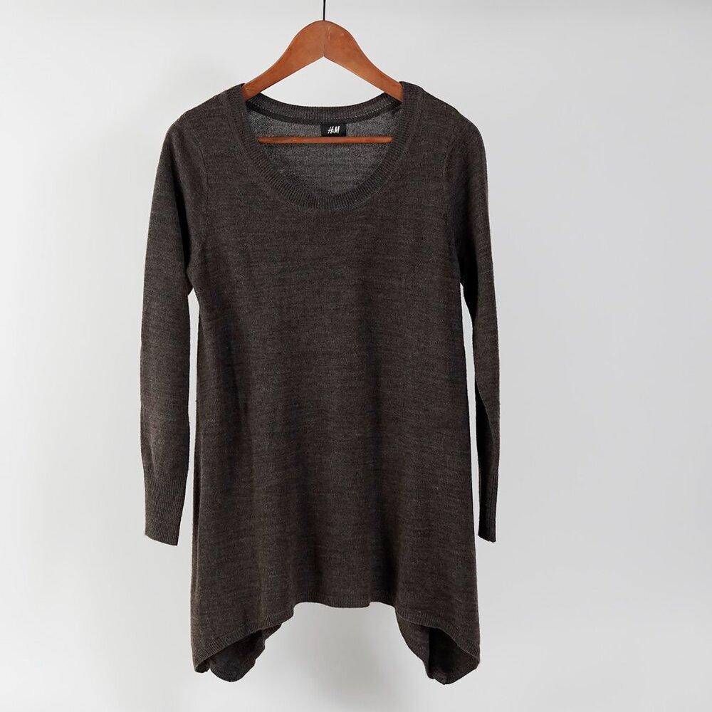 H&M Ultrasoft Tunic Sweater With Shark Bite Hem, Chocolate Brown, Size M